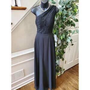 Azazie Women's Black Polyester One Shoulder Off Casual Long Maxi Dress Size A4